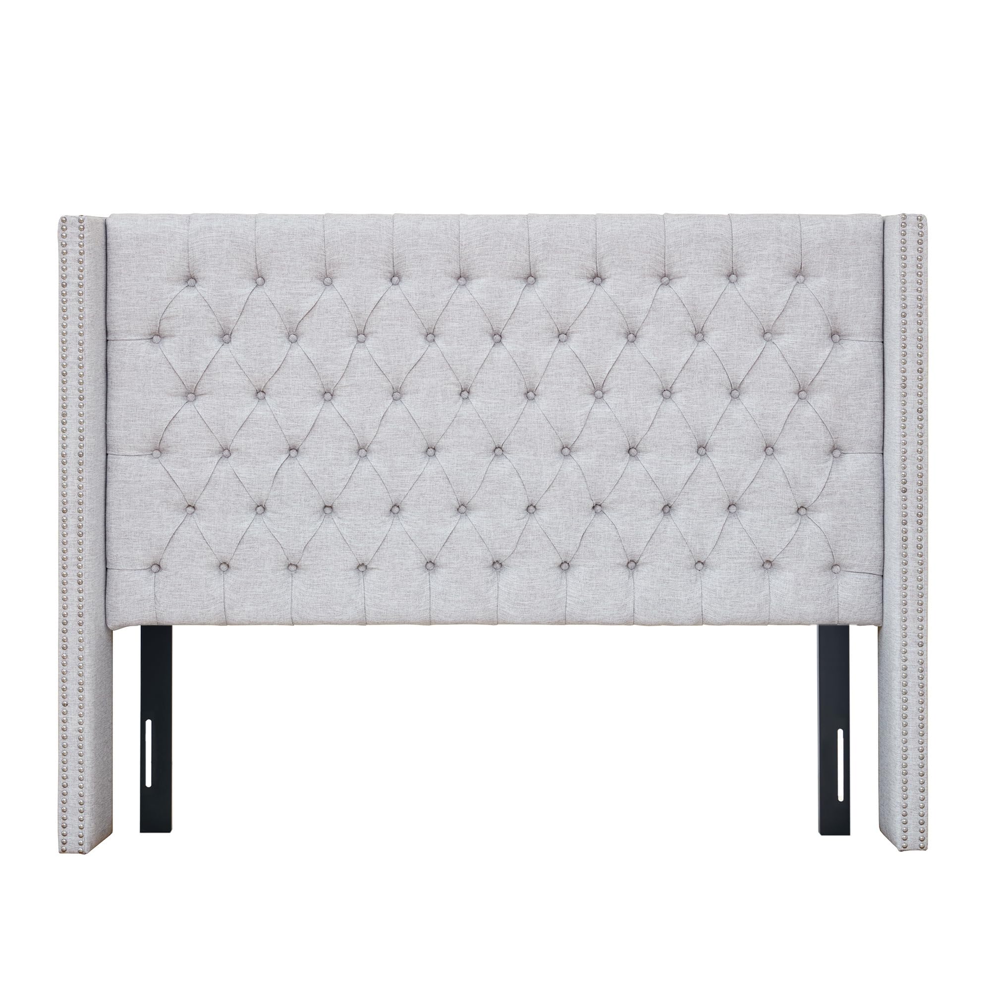Madison Park Amelia Upholstered Headboard | Nail Head Trim Wingback Button Tufted | Queen, Cream