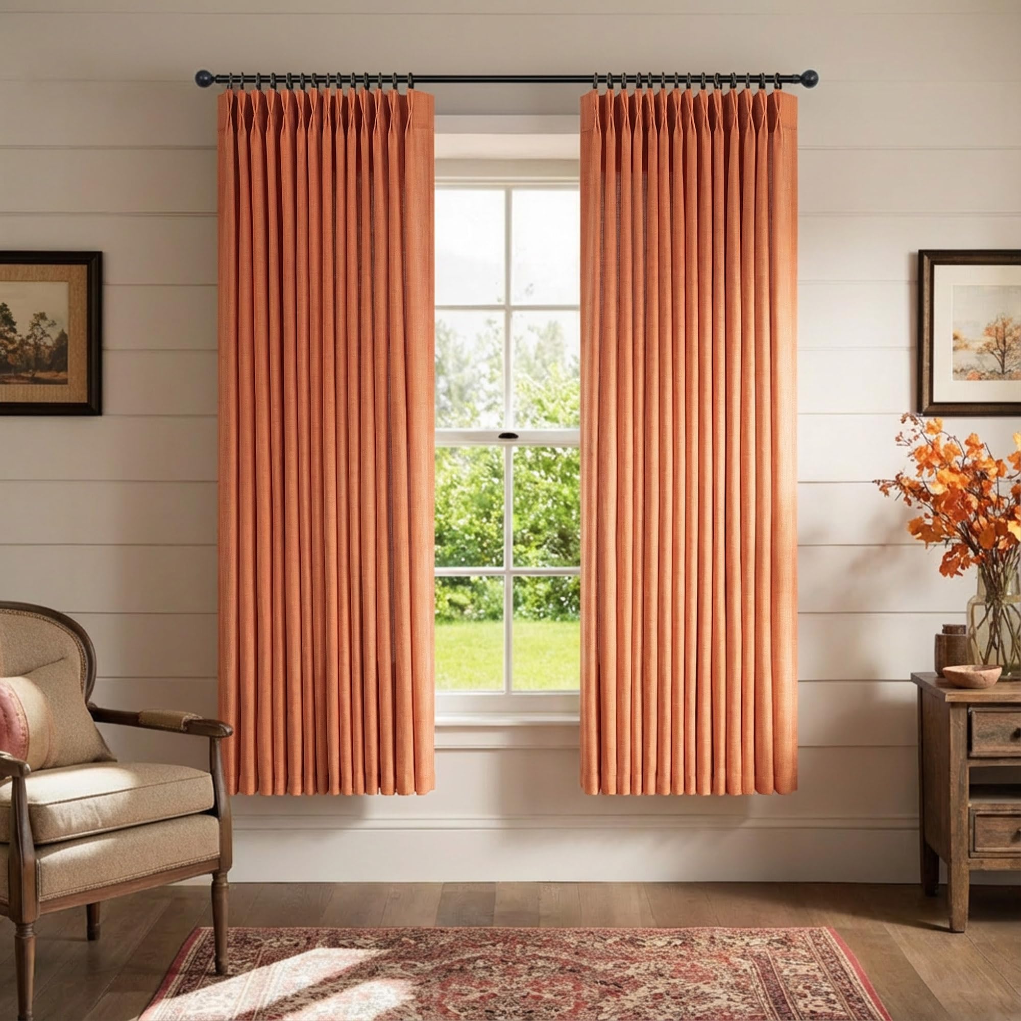 Natural Pinch Pleated Linen Cream Curtains 84 Inch Length 2 Panels for Living Room Bedroom Ivory Semi Sheer Light Filtering Modern Farmhouse Boho Neutral Rustic Long Drapes Back Tab Pleat Hooks Rings