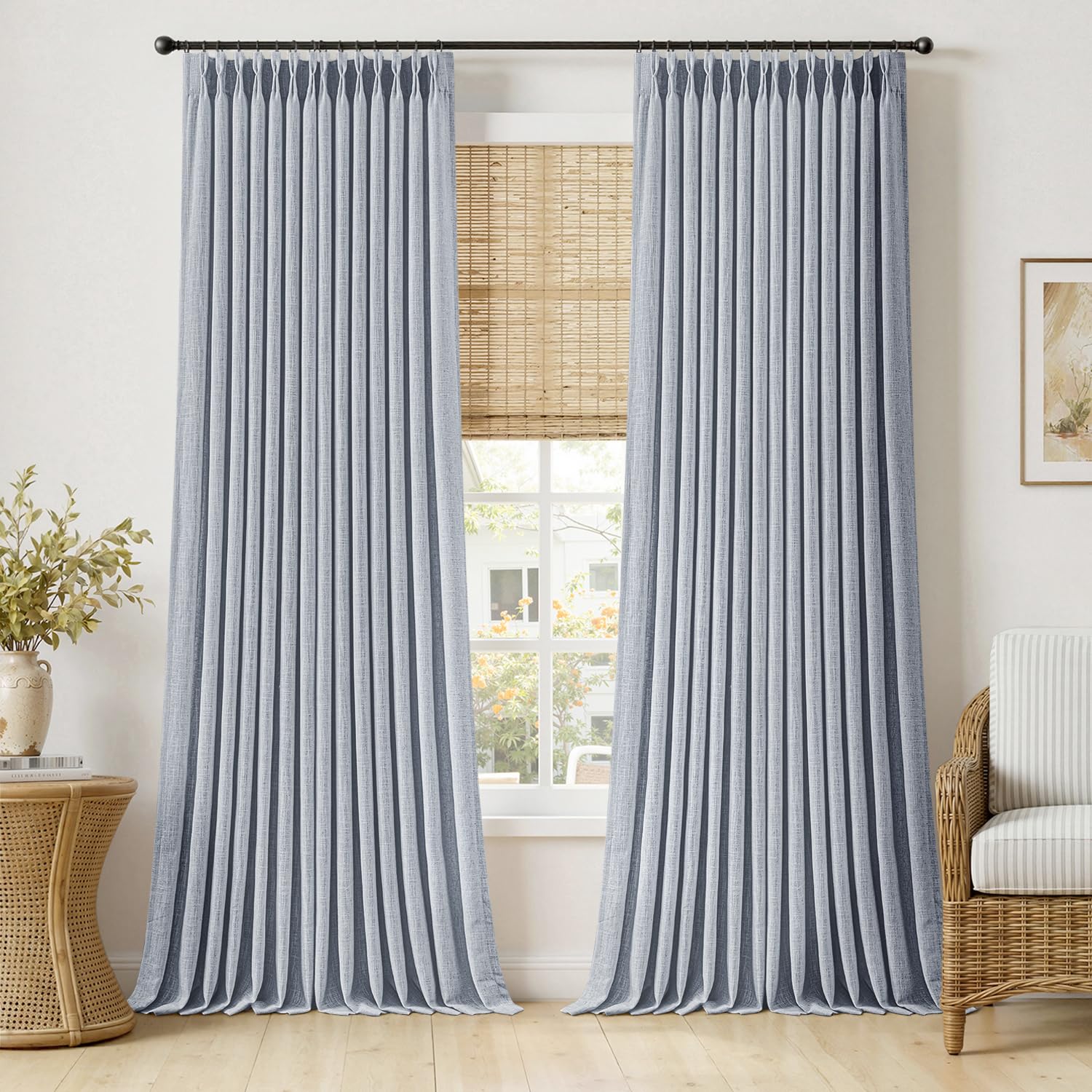 MIULEE Pinch Pleated Thick Linen Curtains 90 Inches Long 2 Panels for Living Room Bedroom, Memory Trained Pinch Pleat Drapes Back Tab Light Filtering Natural Ivory Cream Window Curtains with Hooks