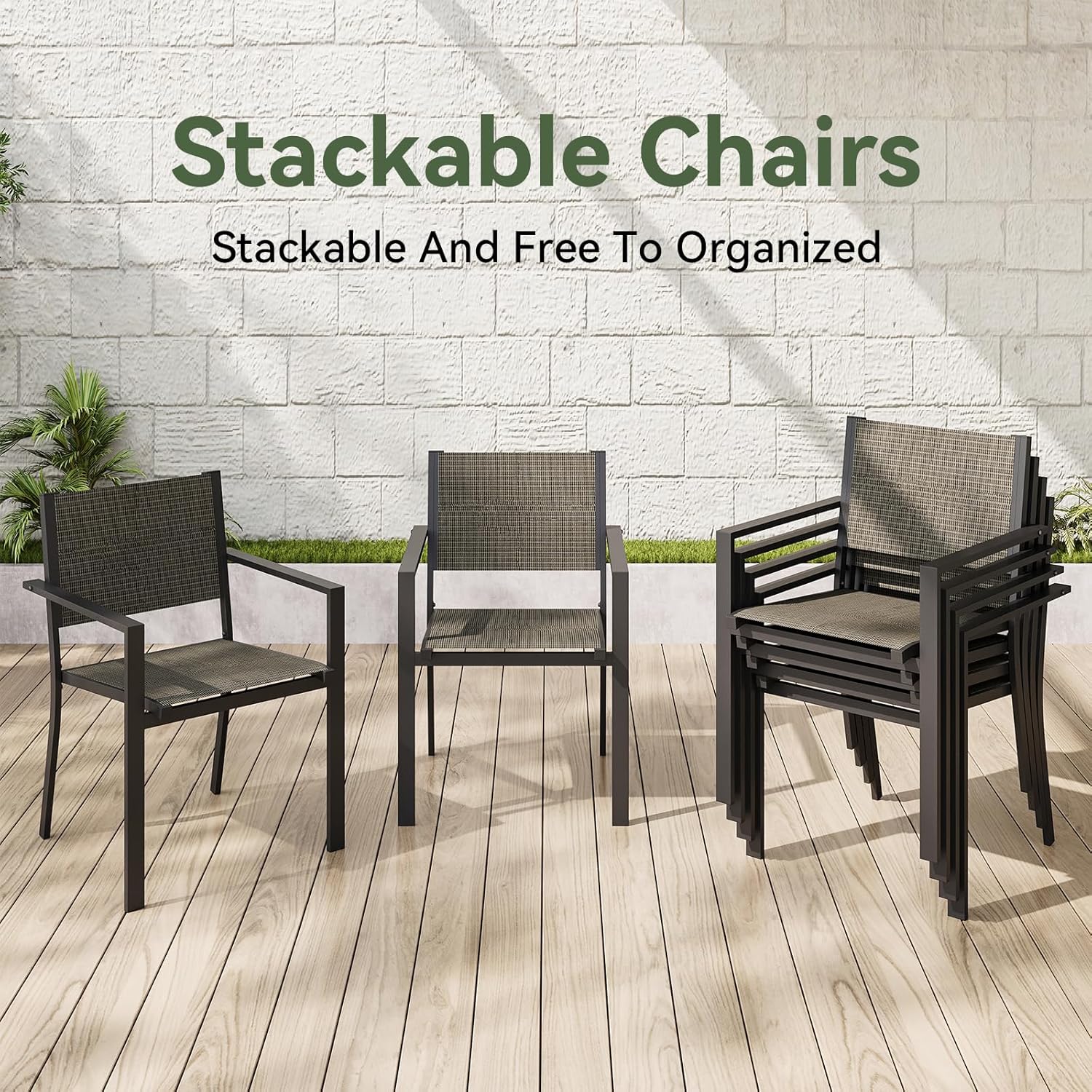 Aoxun 7-Piece Patio Table and Chairs Set for 6, All Weather Outdoor Dining Set with 6 Textilene Chairs and 1 Rectangular Metal Table, Patio Dining Sets for Backyard, Garden and Poolside, Brown