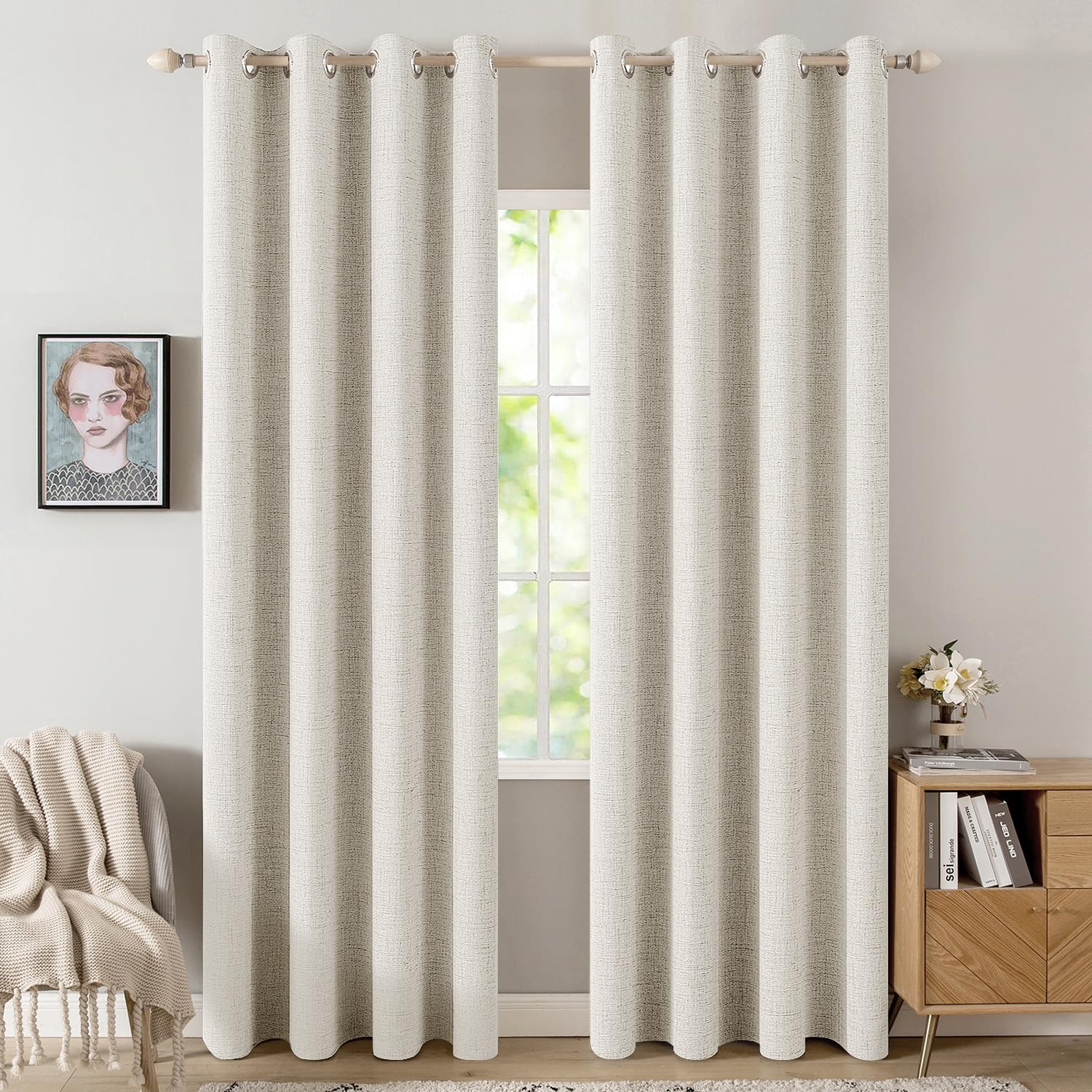 MIULEE Linen Texture Curtains for Bedroom Solid 100% Blackout Thermal Insulated Dusty Blue Curtains Grommet Room Darkening Drapes Luxury Decor for Living Room Nursery 52x84 Inch (2 Panels)