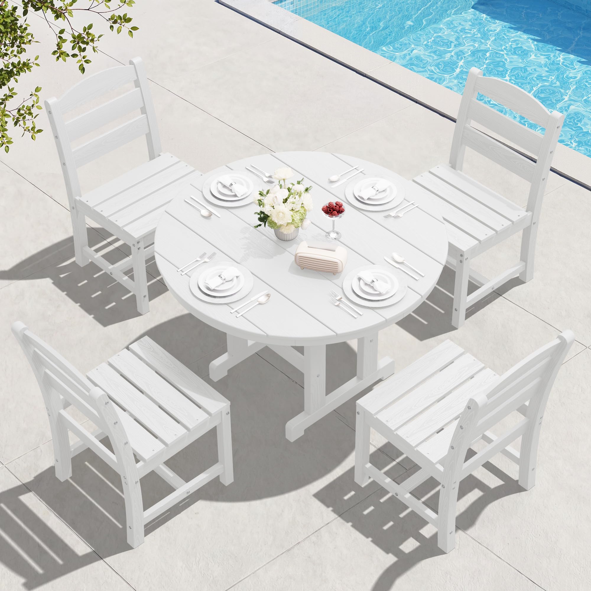 SERWALL 5-Piece Patio Dining Sets, HDPE Outdoor Table and Chairs Furniture Set, 45" Round Dining Table and 4 Dining Chairs, Gray