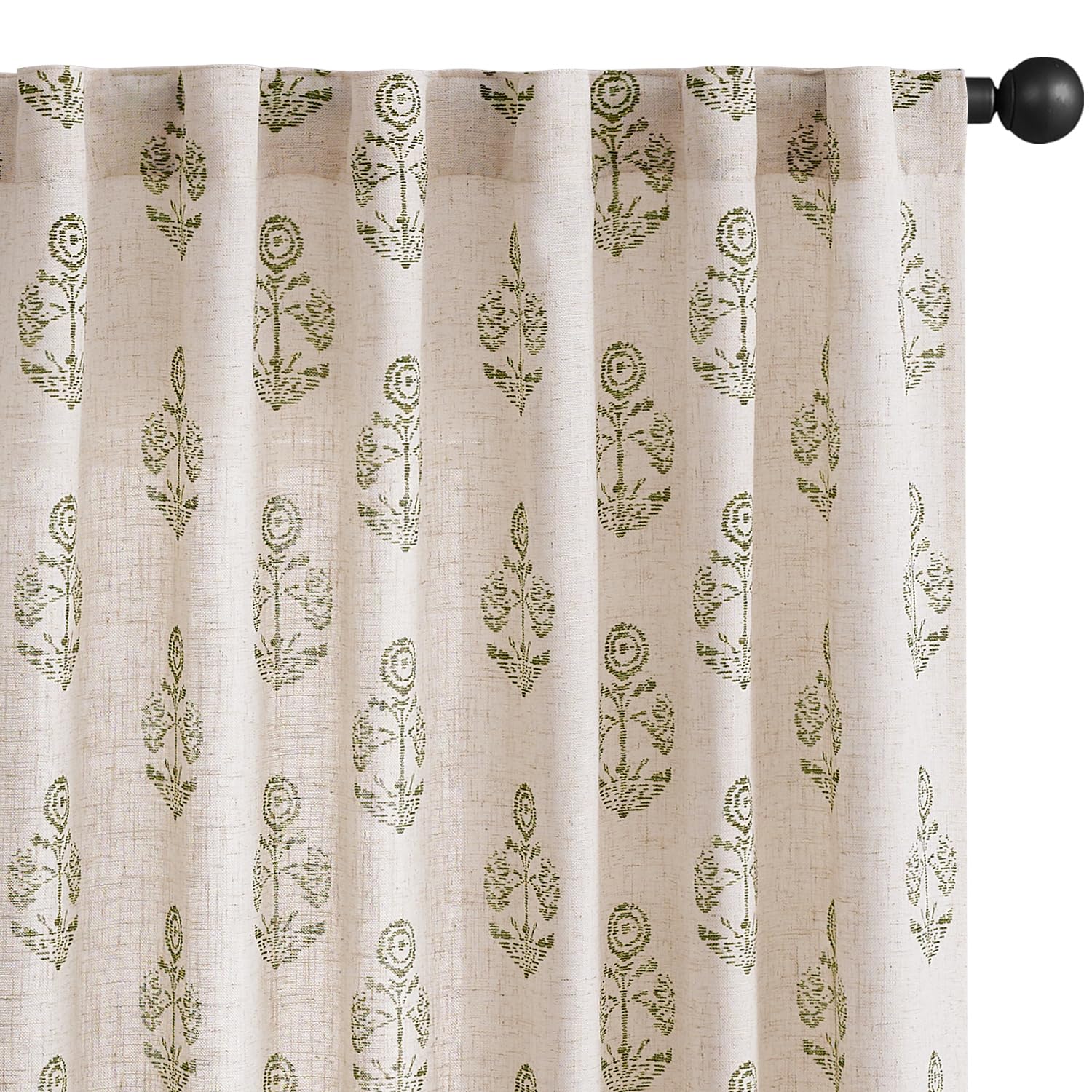 jinchan Linen Floral Curtains for Living Room with Printed Flower 84 Inches Long Light Filtering French Country Back Tab Rod Pocket Taupe Window Curtain Set Farmhouse Drapes 2 Panels Taupe