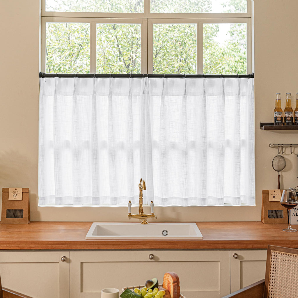 Pinch Pleated Linen Curtains 108 Inches Long for Living Room 2 Panels Set Cream Ivory Flax Double Pleated Drapes Back Tab Neutral Boho Ceiling Floor 108 Inch Window Curtains Bedroom Natural Birch