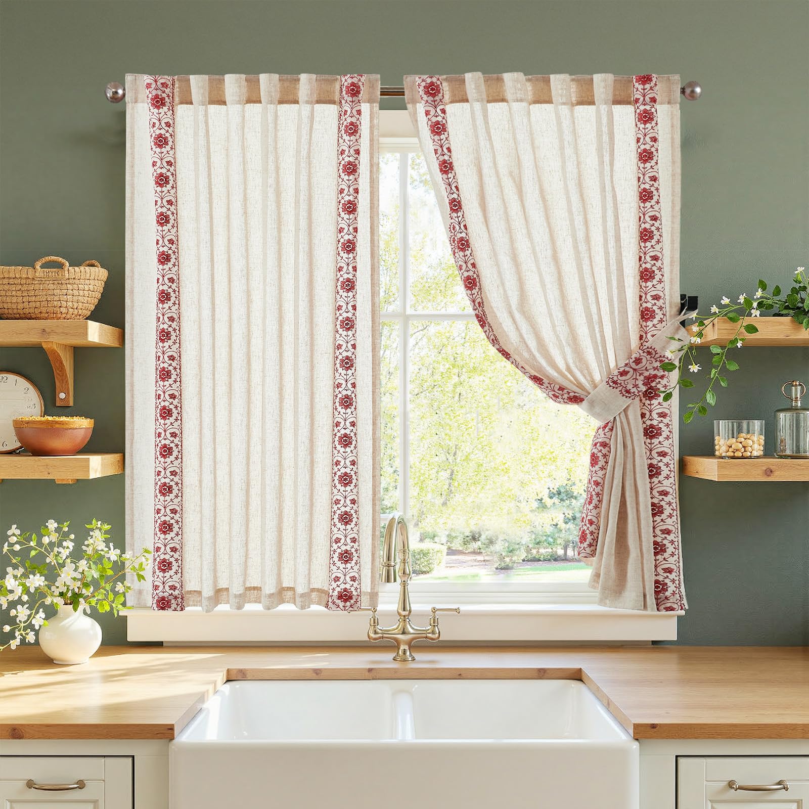 jinchan Weslie Boho Curtains for Bedroom Ivory Vintage Floral Farmhouse Curtains 84 Inches Long Linen Drapes for Living Room Embroidered Light Filtering Drapes Rod Pocket Ivory on Beige 2 Panels