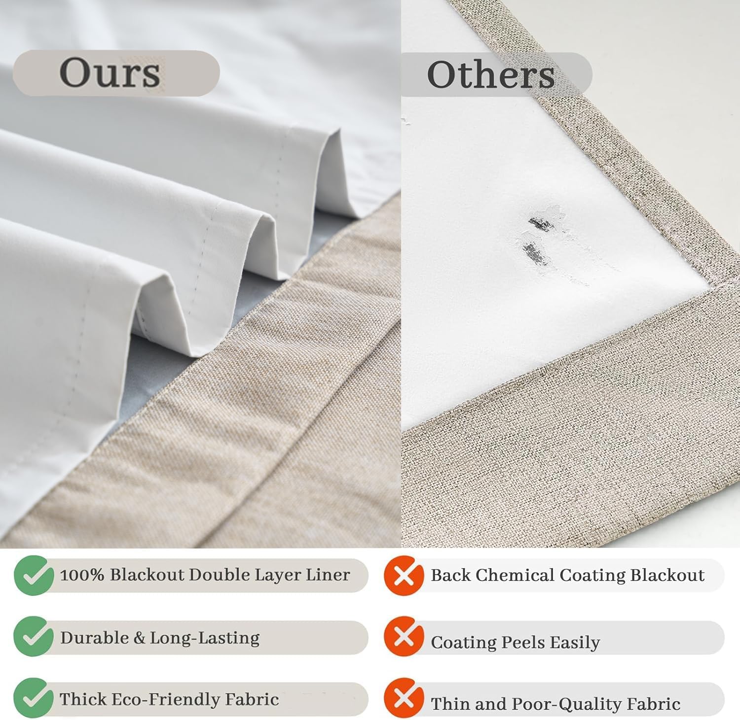 2-Panel Beige Linen-Effect Blackout Curtains, 52"W×96"L, Thermal Lined Polyester Drapes for Living Room & Bedroom