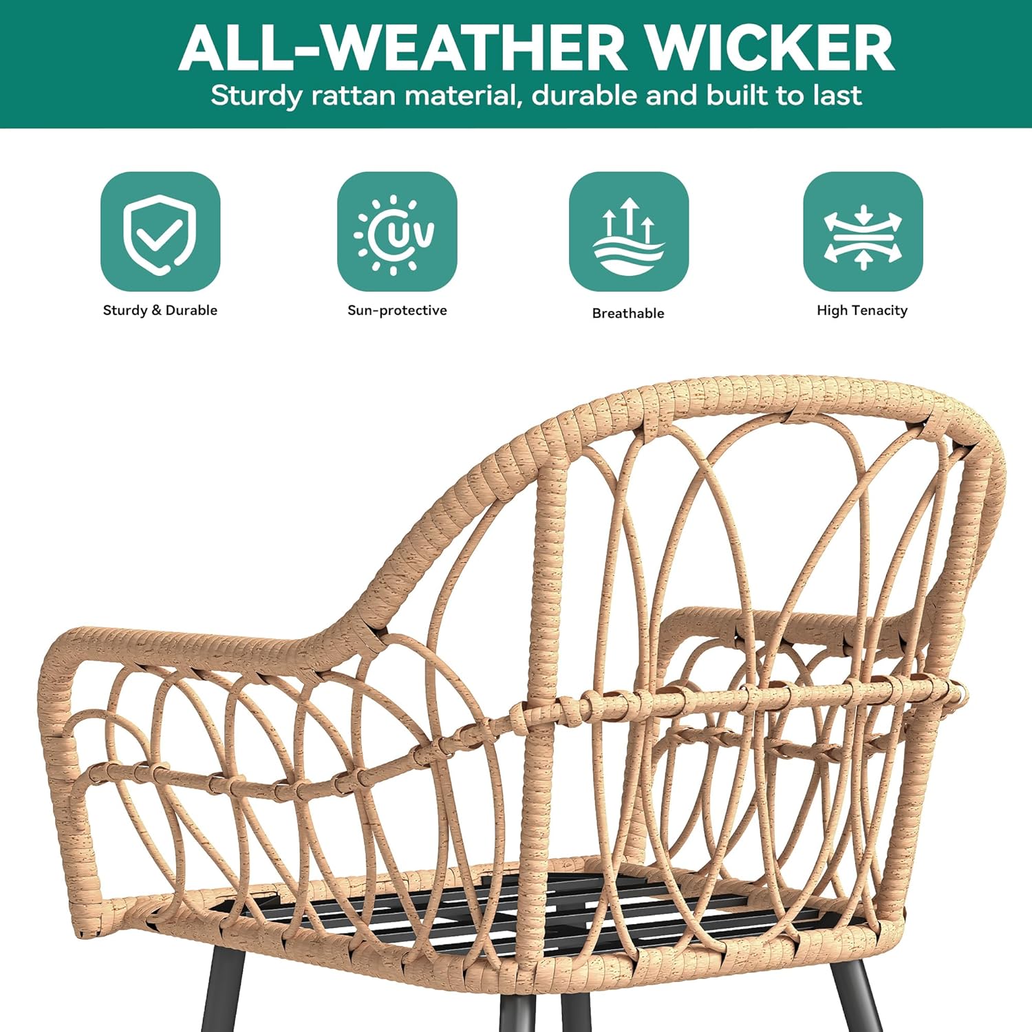 YITAHOME Patio Dining Set with Umbrella Hole for 4, All-Weather Rattan Outdoor Dining Set 5pcs, Patio Dining Furniture Sets with 4 Ergonomic Armchairs, Outdoor Table and Chairs Set for Patio Backyard