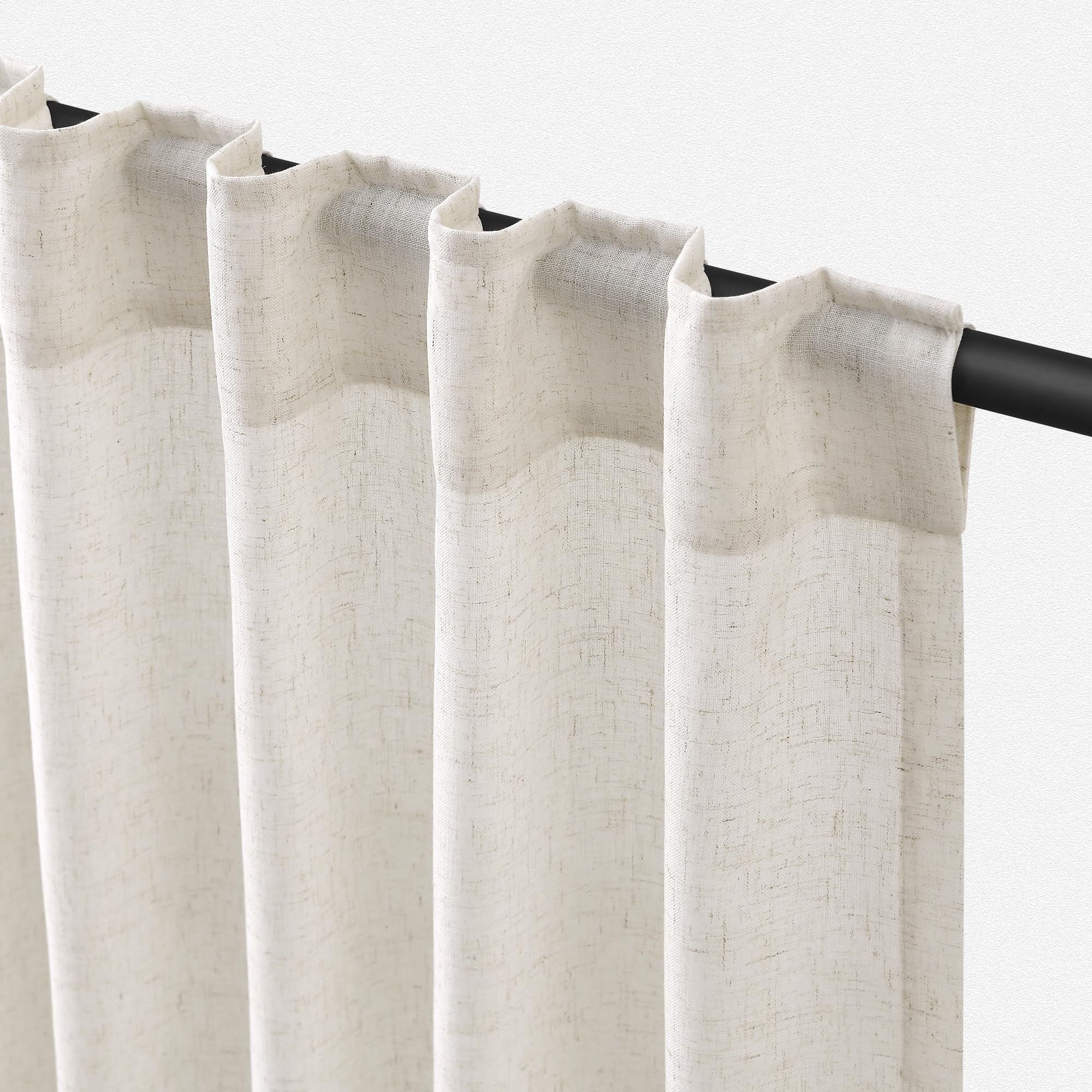 Flax Linen Beige Curtains 96 inches Long 2 Panel for Living Room Back Tab Pocket Drapes Semi Sheer Privacy Khaki Window Curtain Country Rustic Farmhouse Cloth Curtain for Dinning Room Tan