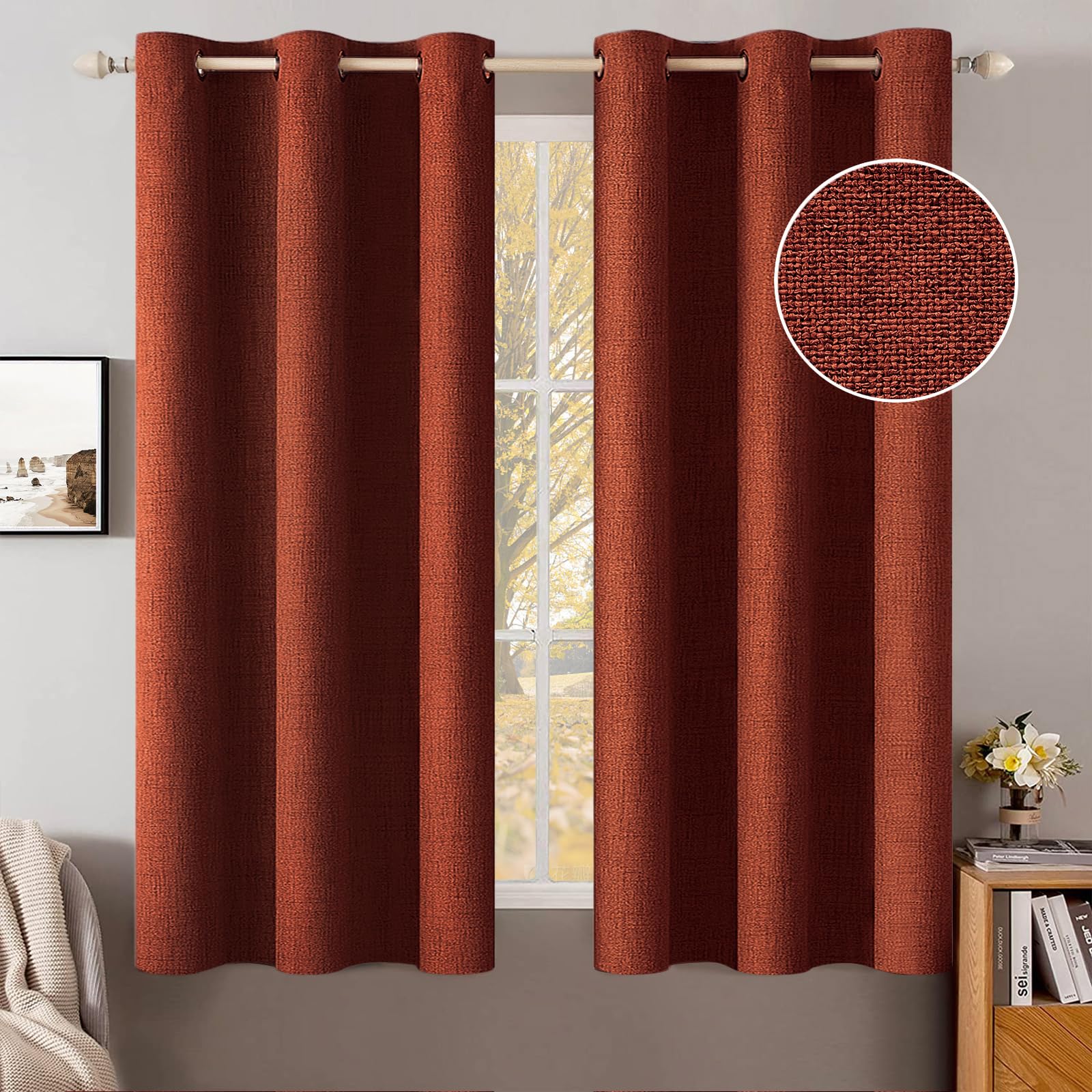 MIULEE Linen Texture Curtains for Bedroom Solid 100% Blackout Thermal Insulated Dusty Blue Curtains Grommet Room Darkening Drapes Luxury Decor for Living Room Nursery 52x84 Inch (2 Panels)