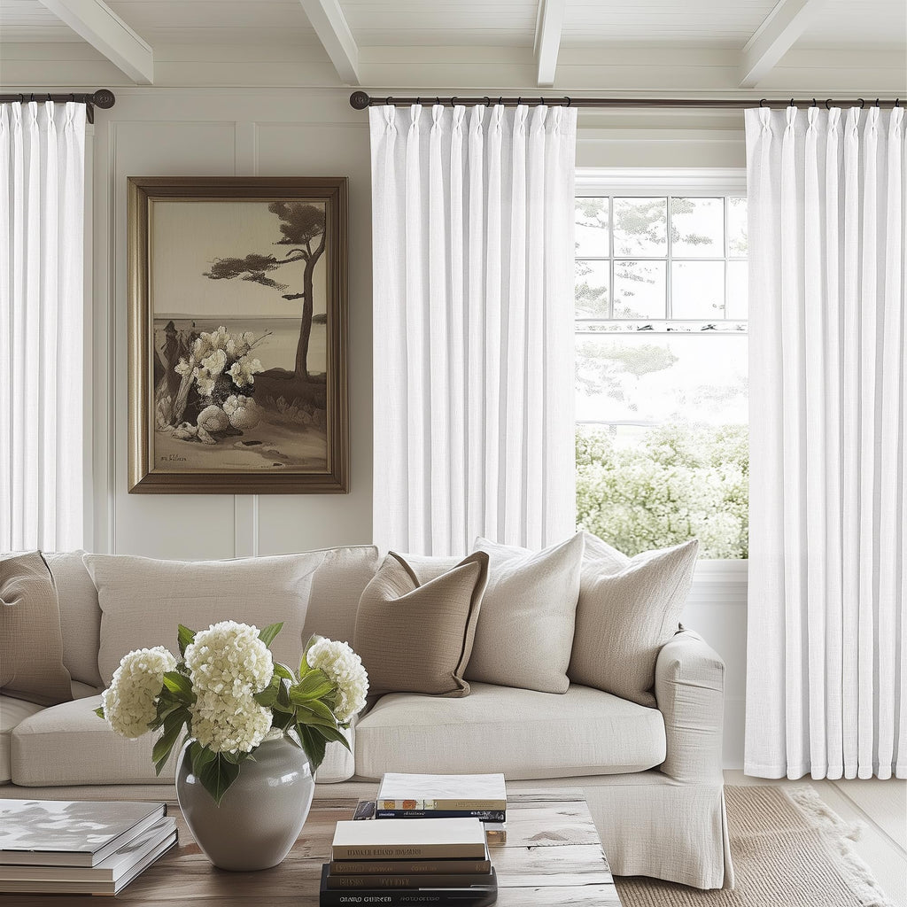 Pinch Pleated Linen Curtains 108 Inches Long for Living Room 2 Panels Set Cream Ivory Flax Double Pleated Drapes Back Tab Neutral Boho Ceiling Floor 108 Inch Window Curtains Bedroom Natural Birch