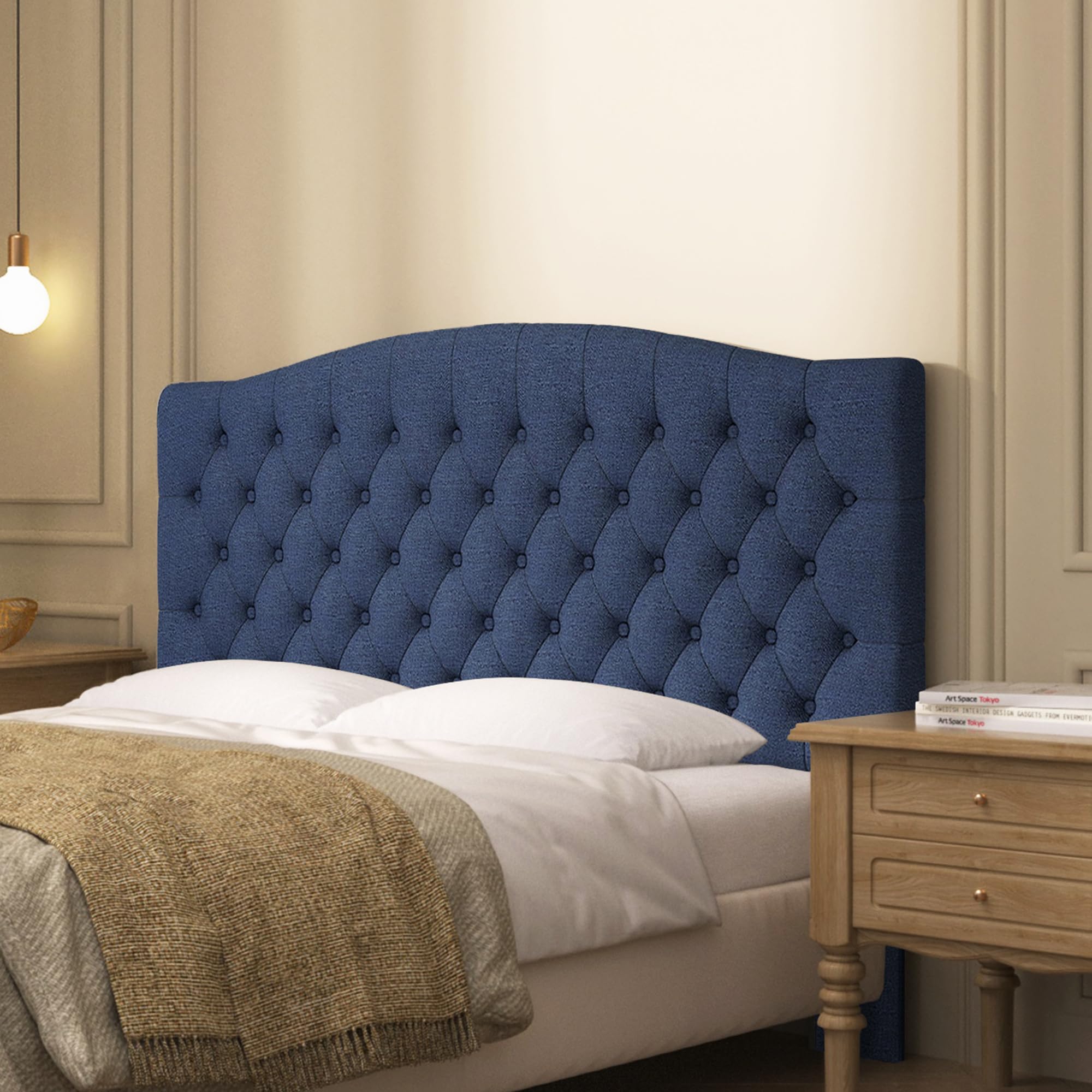 Furpopup Linen Upholstered Headboard Queen/Full Size Bed Tufted Button Headboard, Featuring High-Density Sponge Padding, Luxury Texture Easy Assembly Comfort and Style-Ivory