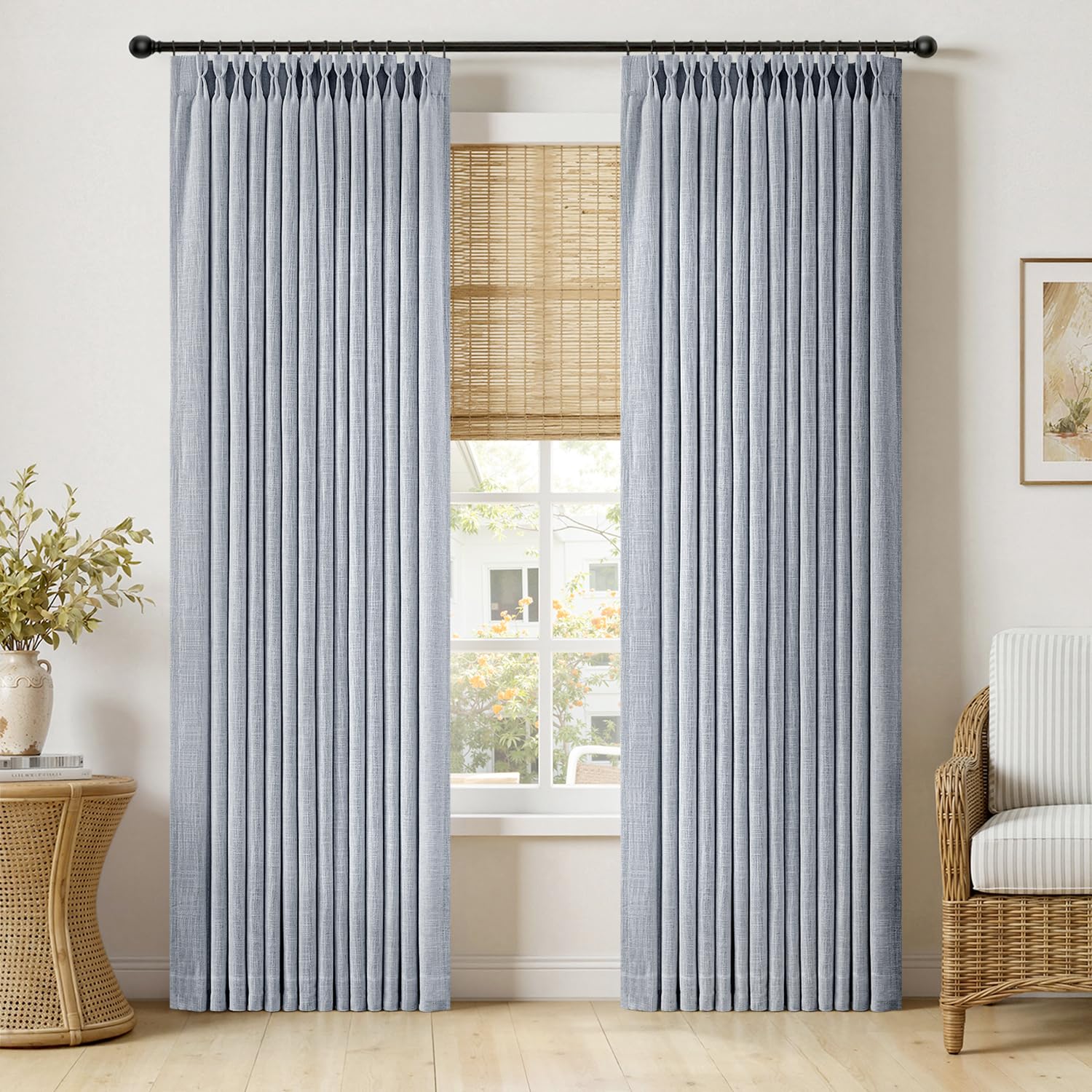 MIULEE Pinch Pleated Thick Linen Curtains 90 Inches Long 2 Panels for Living Room Bedroom, Memory Trained Pinch Pleat Drapes Back Tab Light Filtering Natural Ivory Cream Window Curtains with Hooks