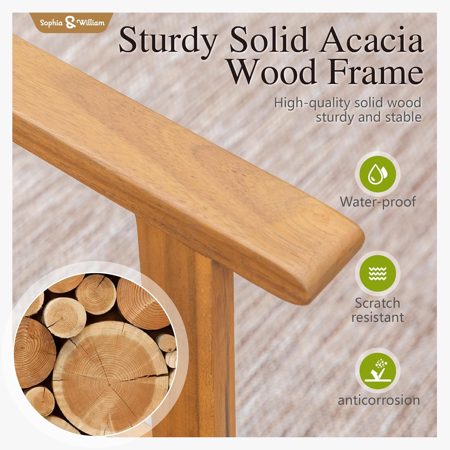 Sophia & William Outdoor Dining Set, Patio Furniture Set with Table and Chairs Set Wooden, Rattan Furniture Set of 8 Chairs and 1 Acacia Wood Rectangular Table for Yard, Garden, Porch and Poolside