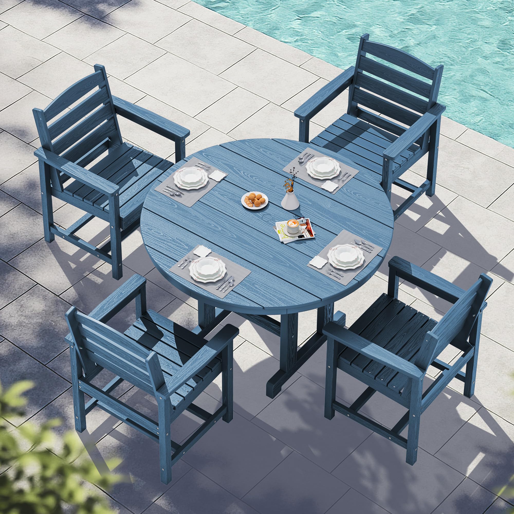 SERWALL 5-Piece Patio Dining Sets, HDPE Outdoor Table and Chairs Furniture Set, 45" Round Dining Table and 4 Dining Chairs, Gray