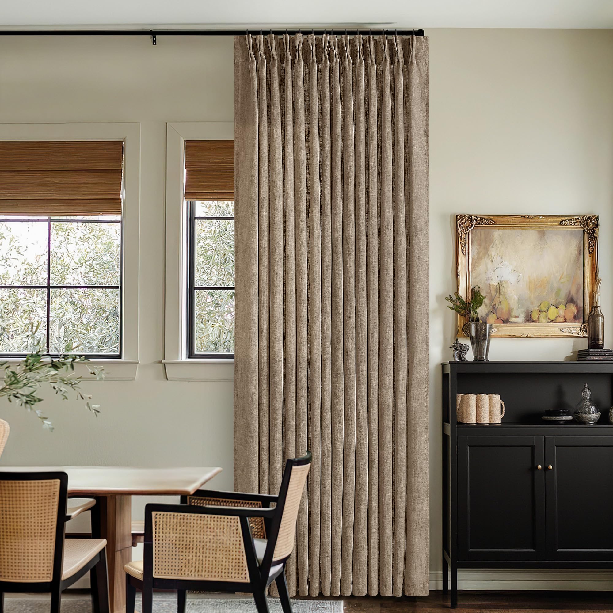 Pinch Pleated Linen Curtains 108 Inches Long for Living Room 2 Panels Set Cream Ivory Flax Double Pleated Drapes Back Tab Neutral Boho Ceiling Floor 108 Inch Window Curtains Bedroom Natural Birch