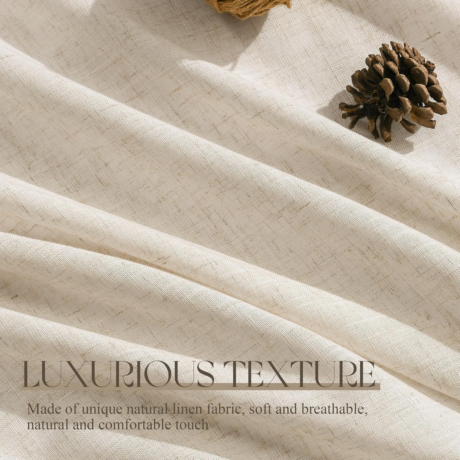 Flax Linen Beige Curtains 96 inches Long 2 Panel for Living Room Back Tab Pocket Drapes Semi Sheer Privacy Khaki Window Curtain Country Rustic Farmhouse Cloth Curtain for Dinning Room Tan