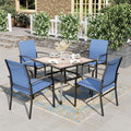 HERA'S HOUSE Patio Table and Chairs for 6, 7 Pieces Outdoor Deck Dining Sets, Wood-Like Rectangular Metal Table Set with Chairs for Lawn Garden Backyard, Brown