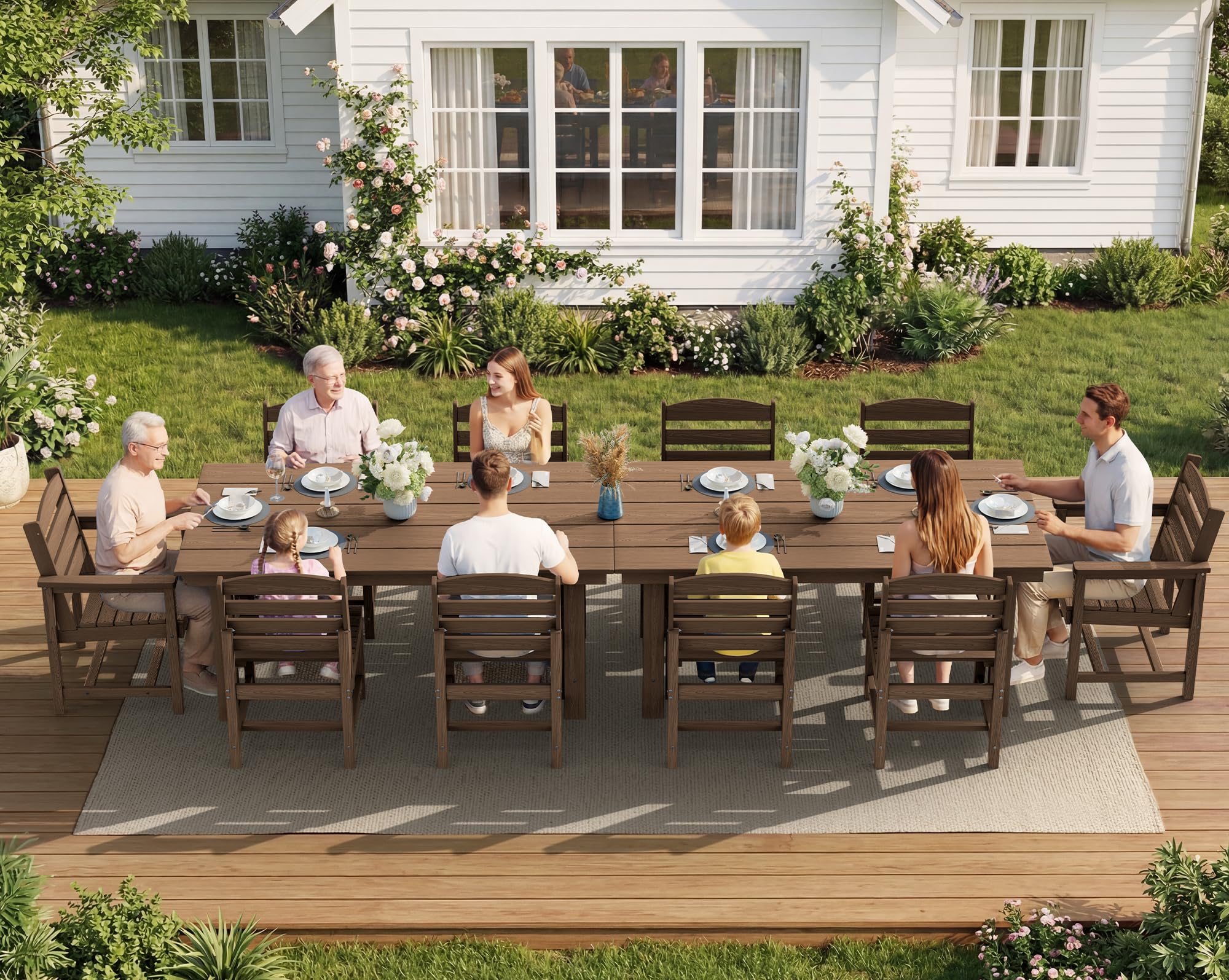 SERWALL Patio Dining Sets for 6 Person, HDPE Dining Set with 6 Armless Chairs, Black