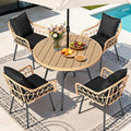 YITAHOME Patio Dining Set with Umbrella Hole for 4, All-Weather Rattan Outdoor Dining Set 5pcs, Patio Dining Furniture Sets with 4 Ergonomic Armchairs, Outdoor Table and Chairs Set for Patio Backyard