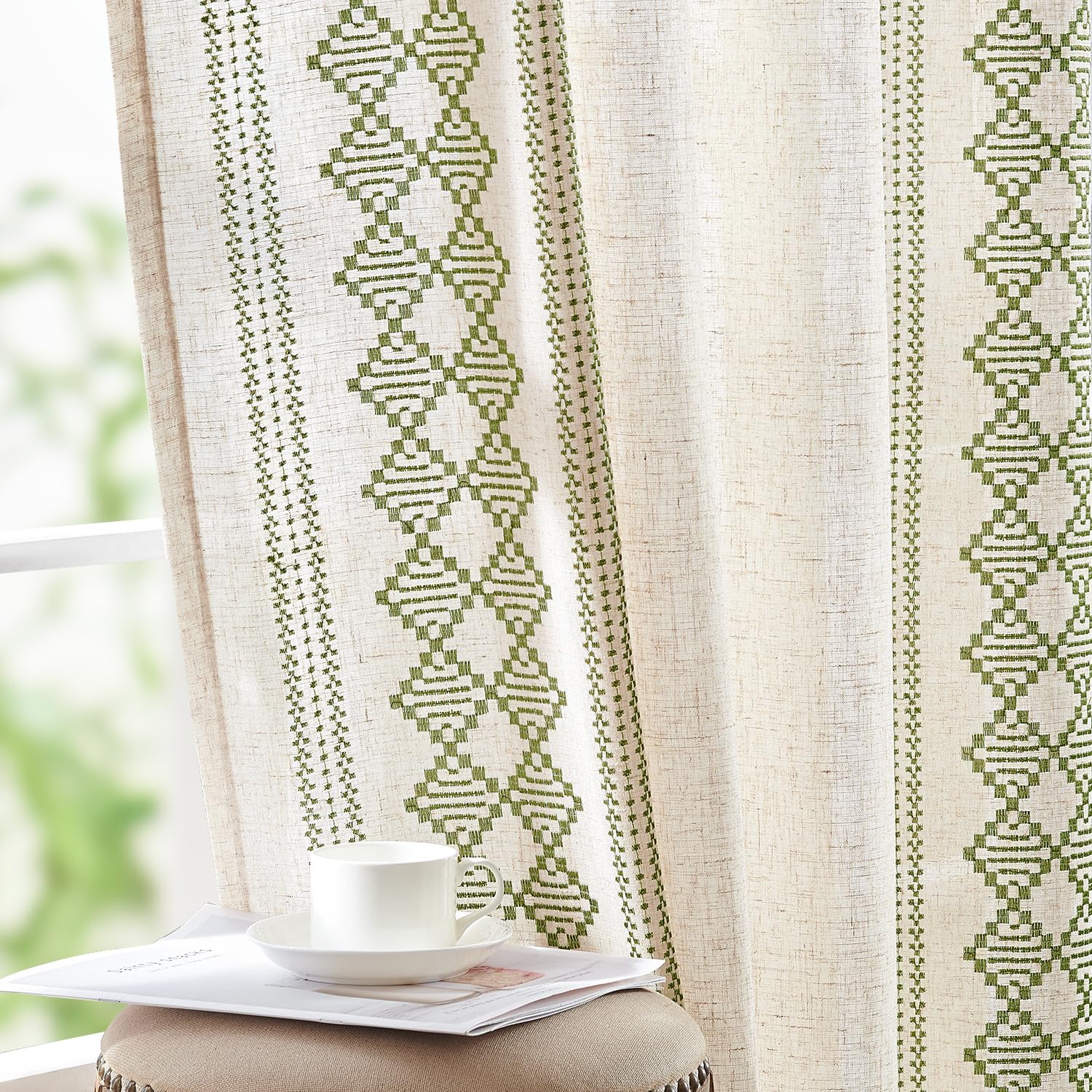 jinchan Weslie Boho Curtains for Bedroom Ivory Vintage Floral Farmhouse Curtains 84 Inches Long Linen Drapes for Living Room Embroidered Light Filtering Drapes Rod Pocket Ivory on Beige 2 Panels
