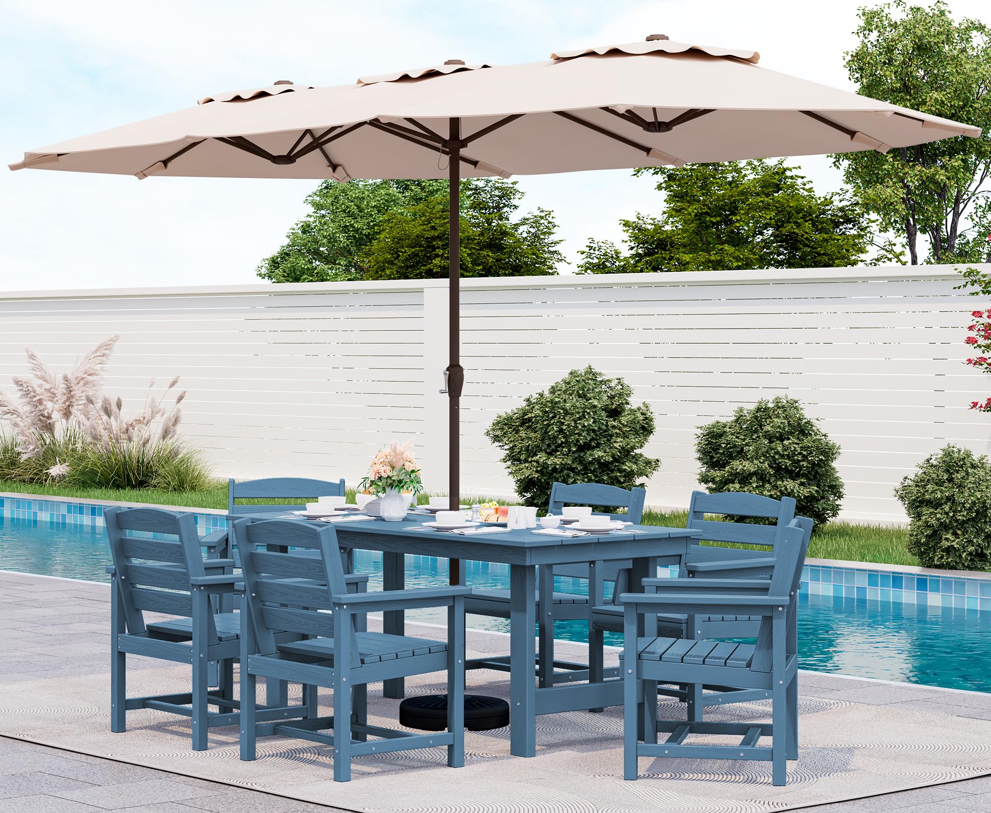 SERWALL Patio Dining Sets for 6 Person, HDPE Dining Set with 6 Armless Chairs, Black