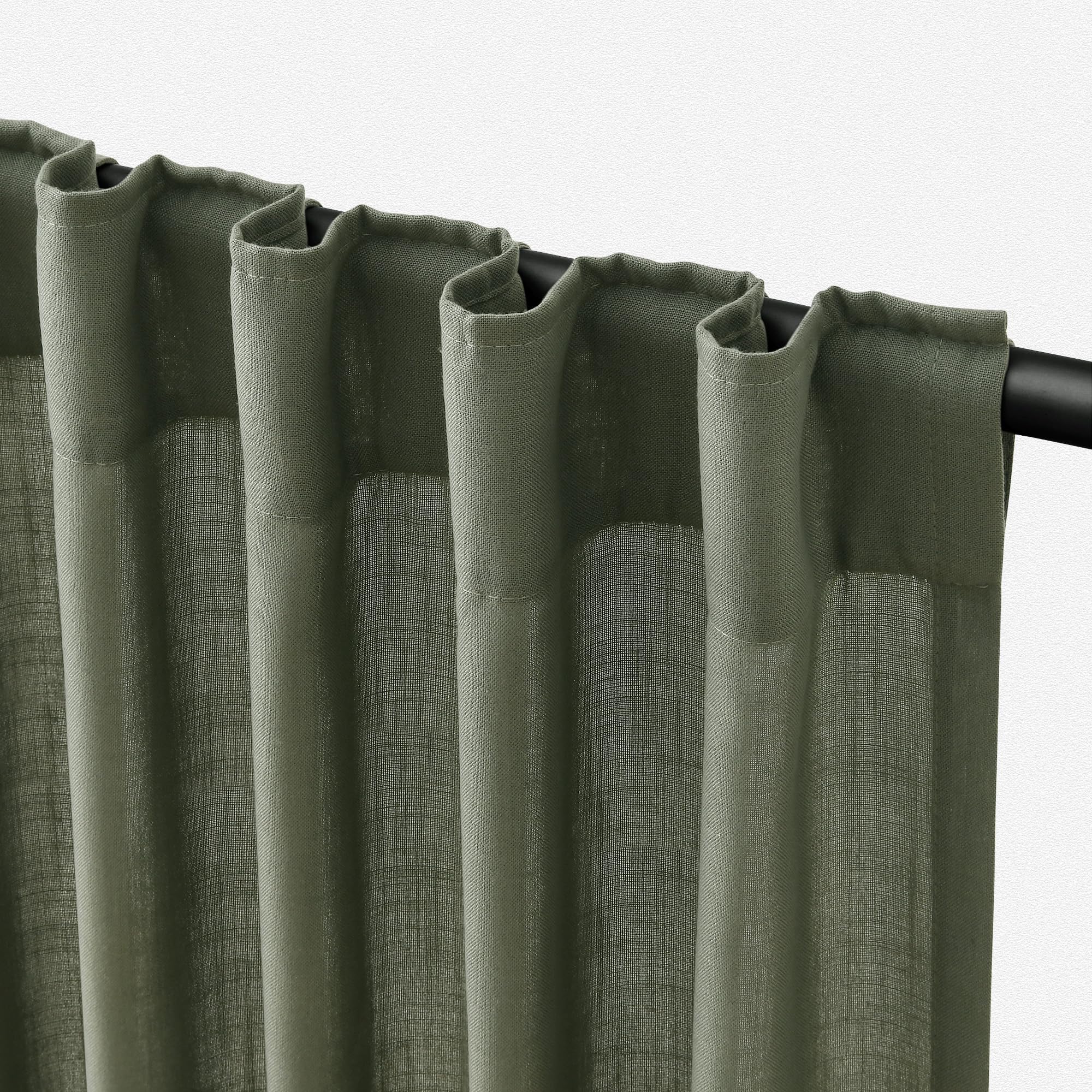 Flax Linen Beige Curtains 96 inches Long 2 Panel for Living Room Back Tab Pocket Drapes Semi Sheer Privacy Khaki Window Curtain Country Rustic Farmhouse Cloth Curtain for Dinning Room Tan