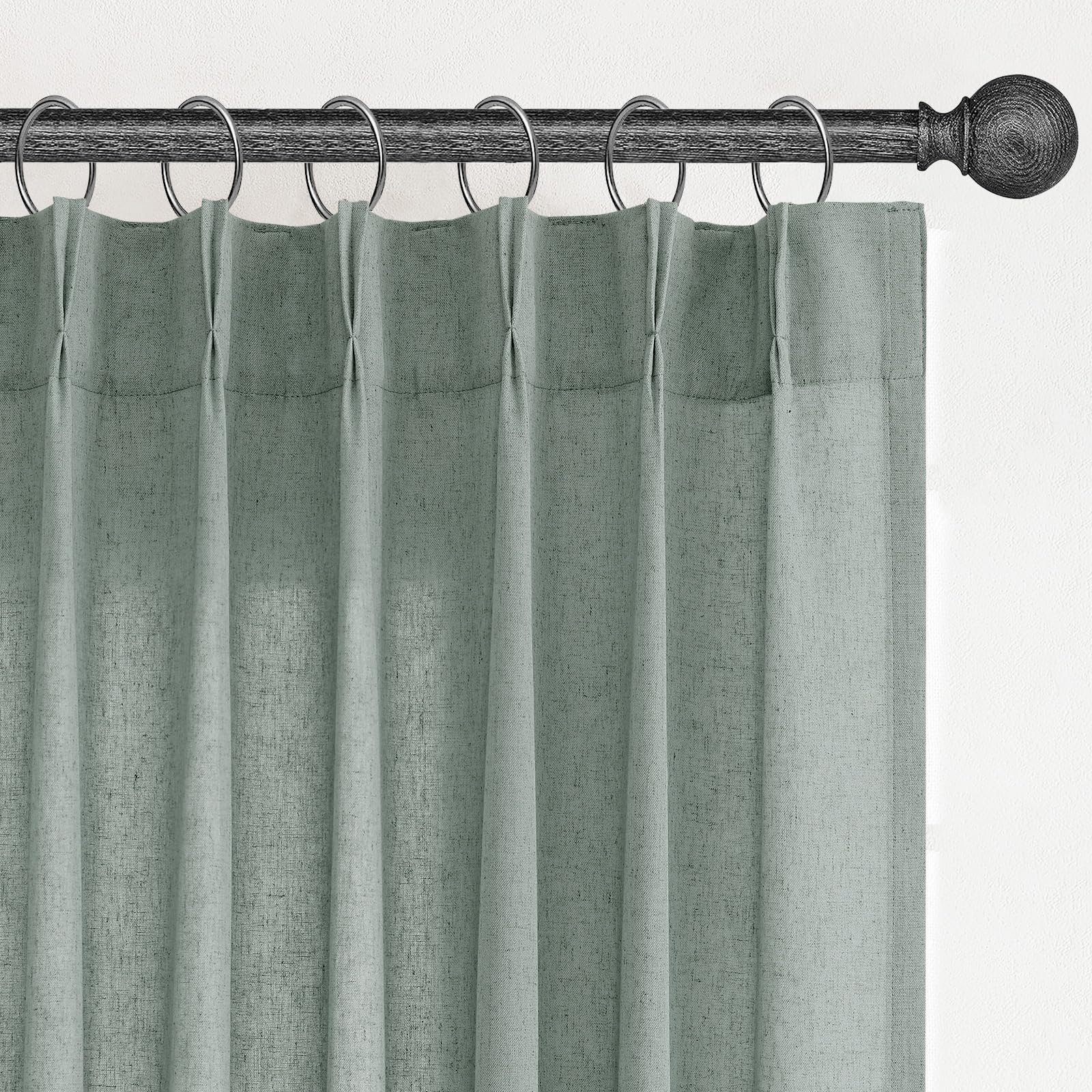 Extra Long Linen Curtains 108 Inch for Living Room Cream Pinch Pleated 9 FT Drapes Semi Sheer Ceiling to Floor Curtain for Bedroom Back Tab Flax Neutral Boho Decor Window, Natural Beige Ivory 2 Panels