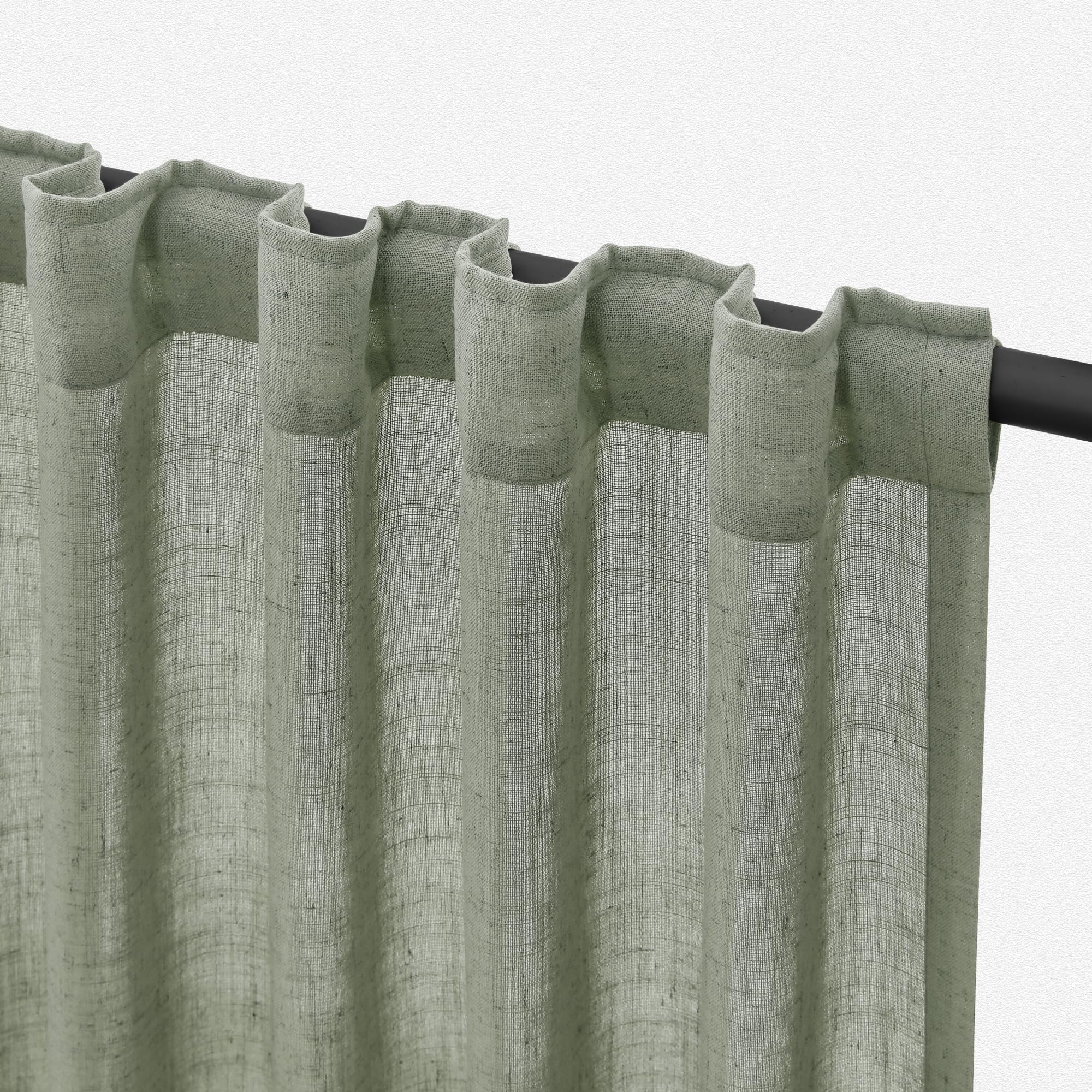 Flax Linen Beige Curtains 96 inches Long 2 Panel for Living Room Back Tab Pocket Drapes Semi Sheer Privacy Khaki Window Curtain Country Rustic Farmhouse Cloth Curtain for Dinning Room Tan