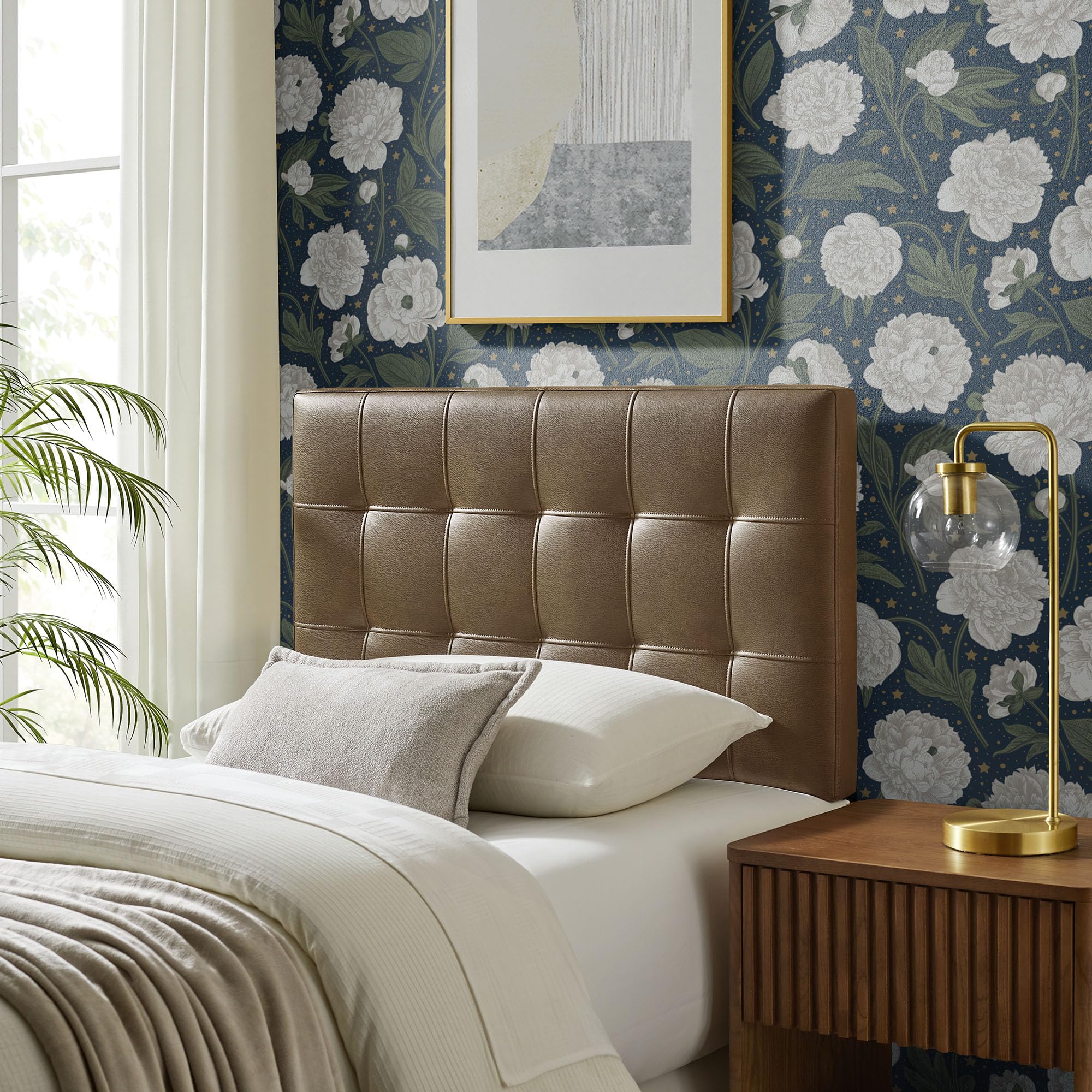 Modway Lily Performance Velvet Full Size Headboard with Biscuit Tufting in Alabaster - Stain-Resistant Upholstery with Padded Design and 5 Height-Adjustable Mounts