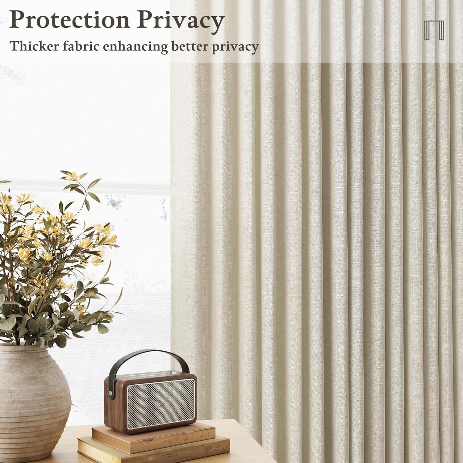 Tan Beige Memory Trained Curtains 105 Inches Long for Living Room 2 Panels Set Rustic Farmhouse Thick Linen Textured Rings Hooks Back Tab Pinch Pleated 100 Inch Curtain Drapes for Dining Bedroom
