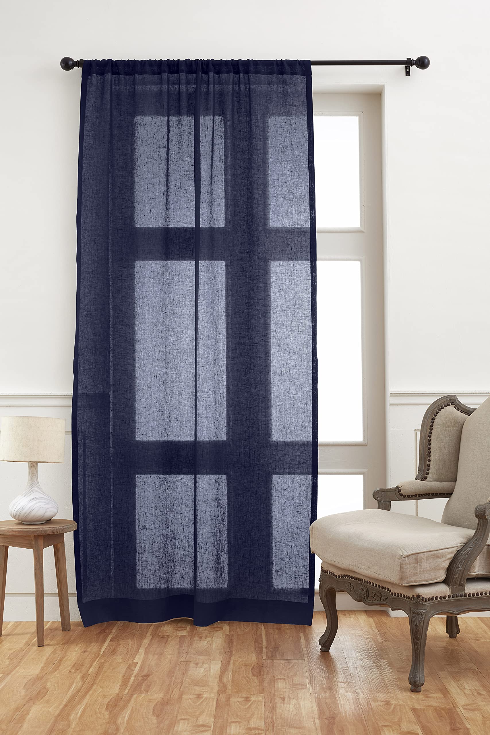 Solino Home Light Natural Linen Sheer Curtain 84 Inch - 100% Pure Linen European Flax Window Treatment Panel 52 x 84 Inch - Light Filtering Rod Pocket Curtain for Living Room, Bedroom - 1 Panel